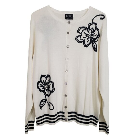 Koos Of Course Floral Cardigan Sequins Embellished Knit Button Up Womens Size XL - Picture 1 of 13